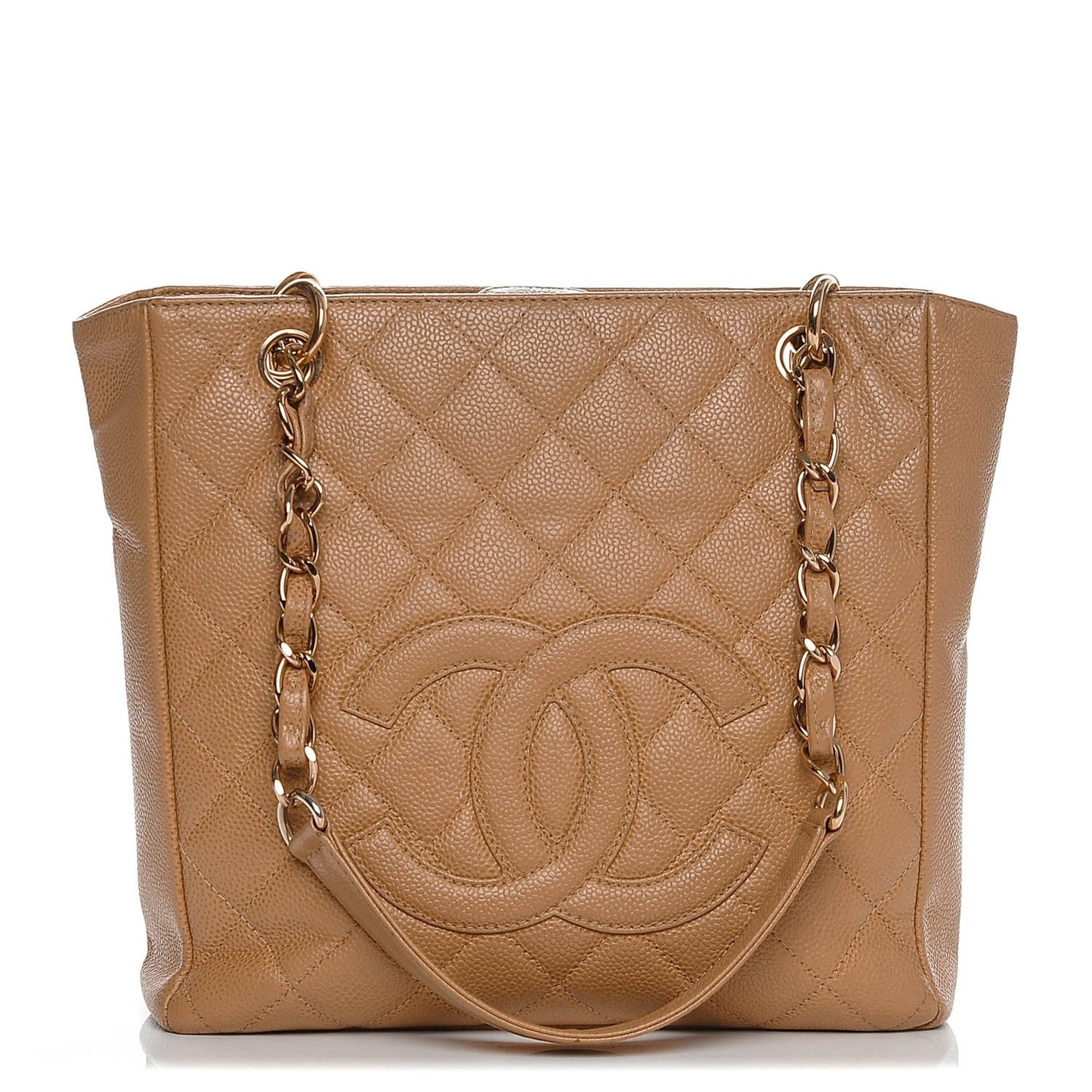 Caviar Quilted Petit Shopping Tote PST Dark Beige
