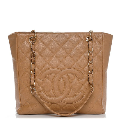Chanel Caviar Quilted Petit Shopping Tote PST Dark Beige 1 of 8