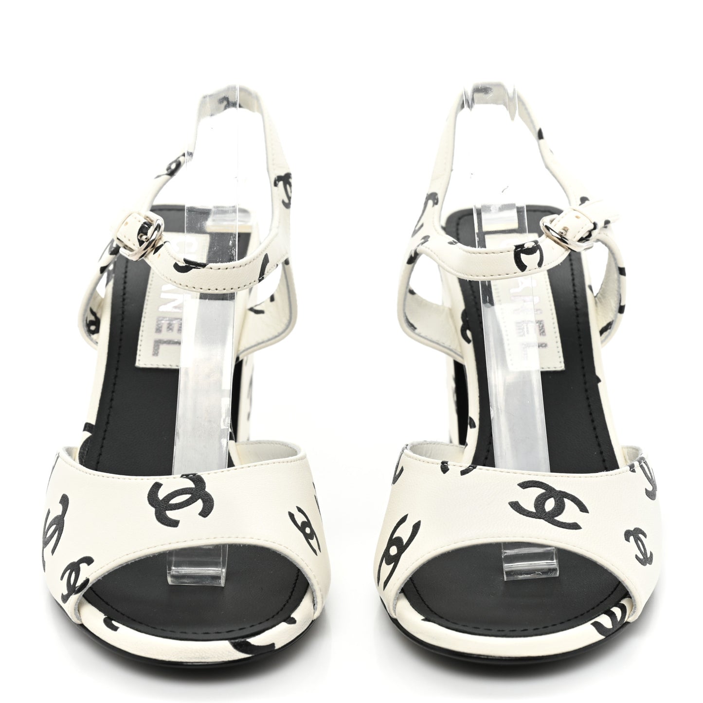 Lambskin Printed Coco Beach Sandals 37 White Black