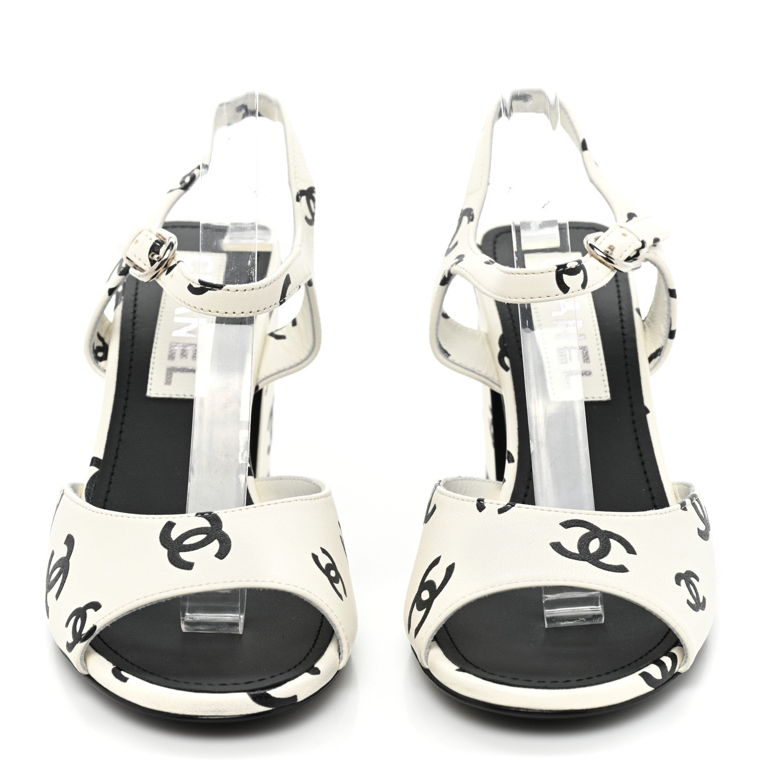 Chanel Lambskin Printed Coco Beach Sandals 37 White Black 2 of 10