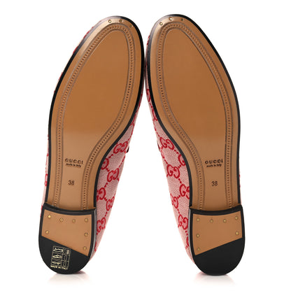 Gucci Canvas GG Monogram Horsebit Womens Jordaan Loafers 38 Gardenia Hibiscus Red 5 of 9