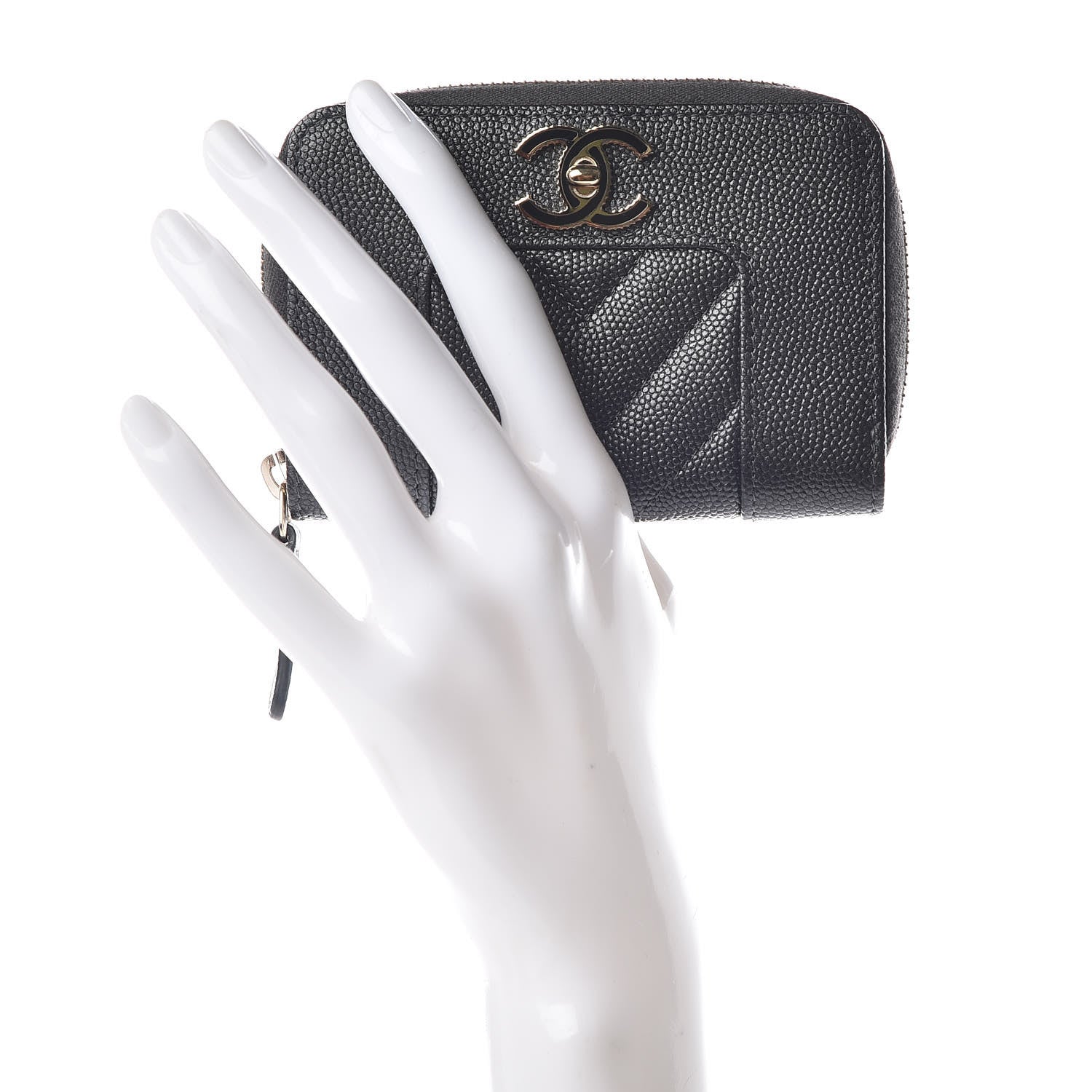 Chanel Metallic Caviar Chevron Quilted Vintage Mademoiselle Zip Coin Purse Dark Grey 2 of 10