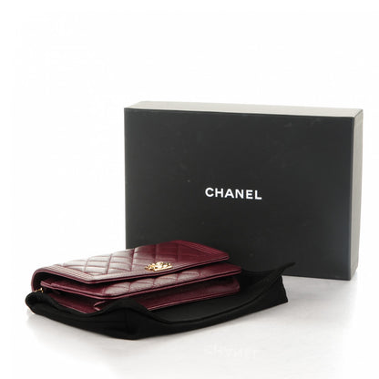 Chanel Caviar Quilted Boy Wallet On Chain WOC Burgundy 4 of 8
