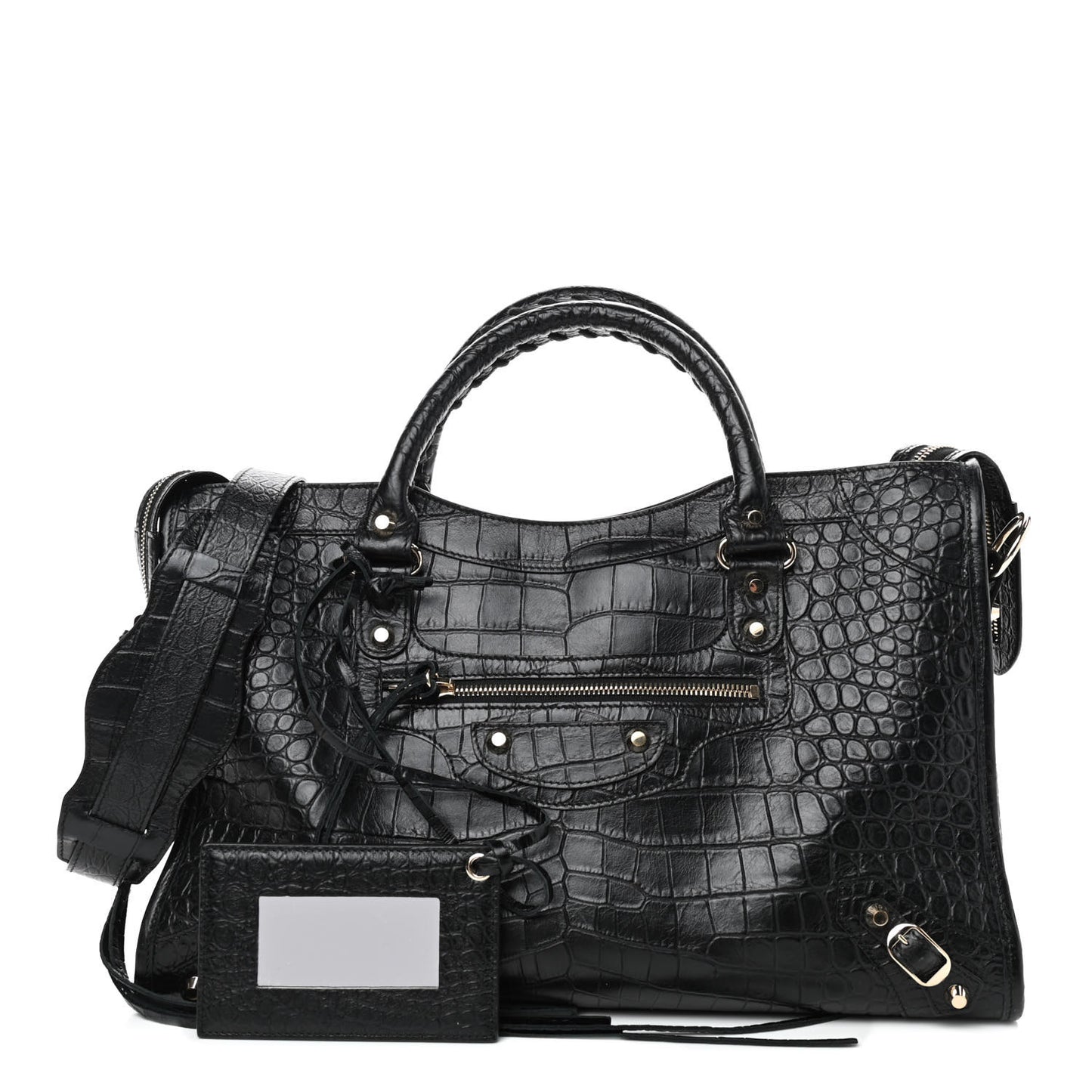 Calfskin Crocodile Embossed Classic Hardware City Black