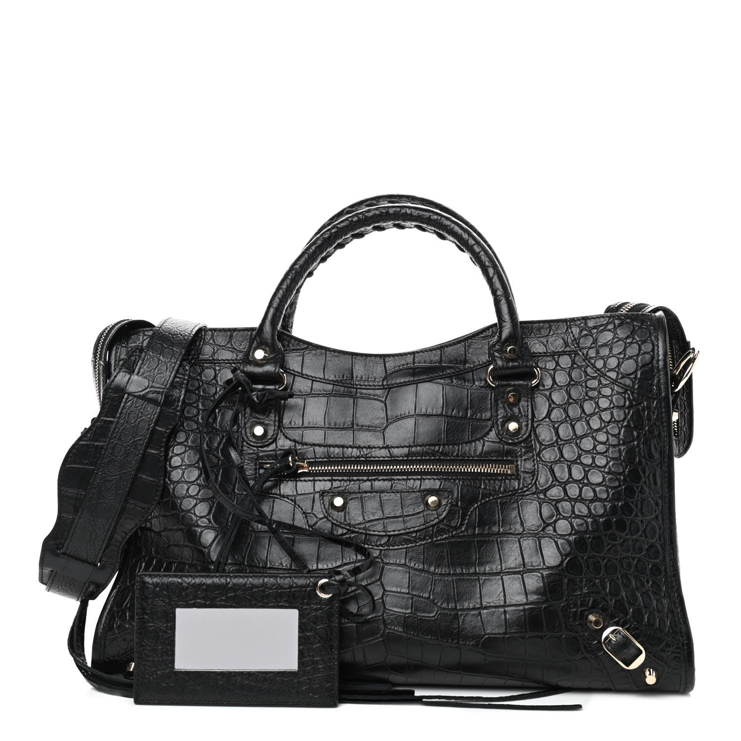Balenciaga Calfskin Crocodile Embossed Classic Hardware City Black 1 of 10