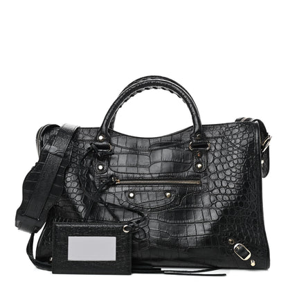 Balenciaga Calfskin Crocodile Embossed Classic Hardware City Black 1 of 10