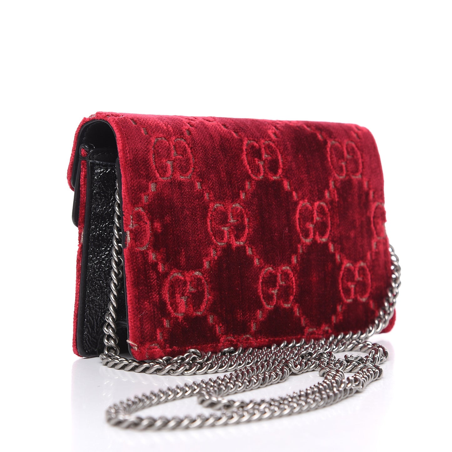 Velvet GG Monogram Super Mini Dionysus Shoulder Bag Red Cipria Black