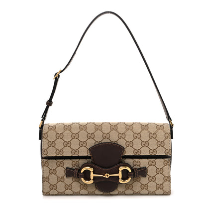 Gucci Monogram Medium Ristretto Horsebit Flap Shoulder Bag Sand Brown 1 of 10
