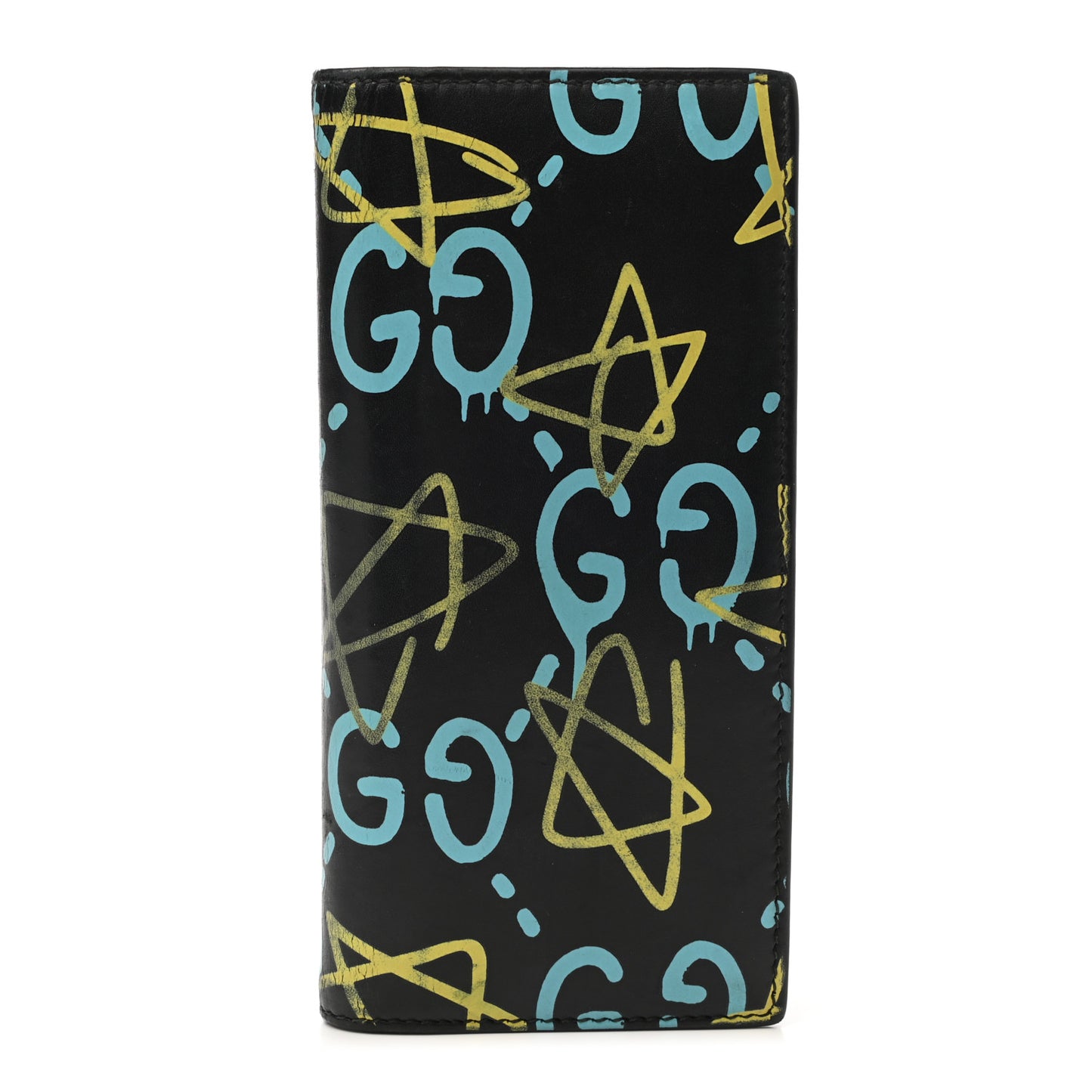 Calfskin GucciGhost Bi-Fold Long Wallet Black New Acquamarine