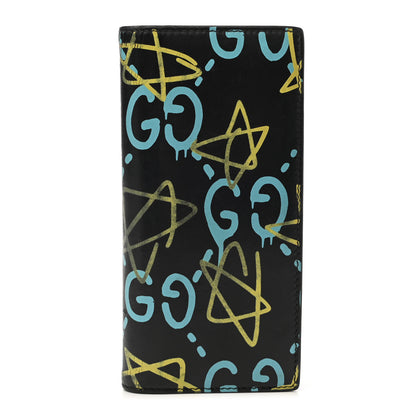 Gucci Calfskin GucciGhost Bi-Fold Long Wallet Black New Acquamarine 1 of 8