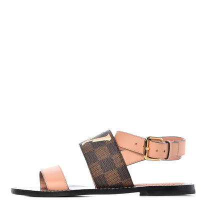 Louis Vuitton Calfskin Damier Ebene Passenger Flat Sandals 36 Venus Pink 1 of 14