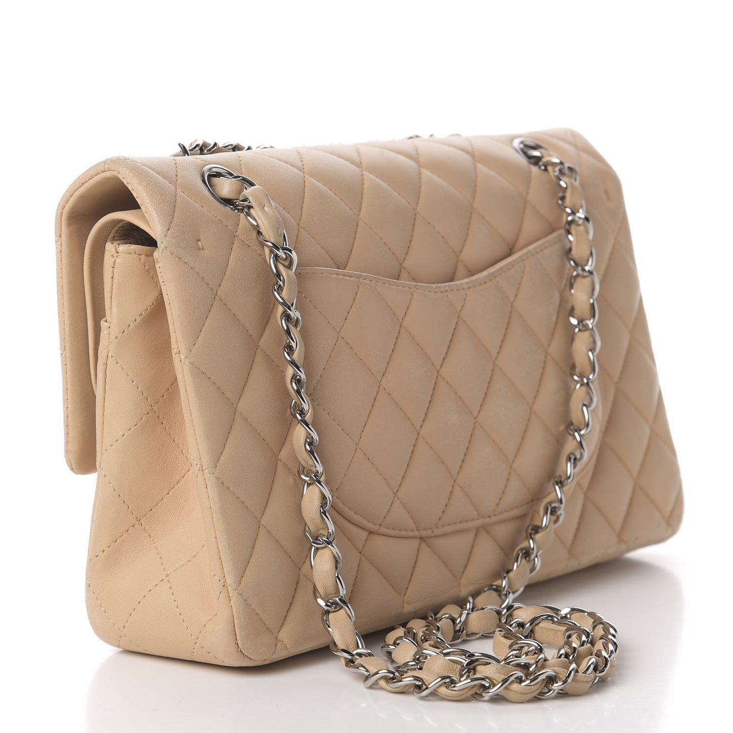 Lambskin Quilted Medium Double Flap Beige