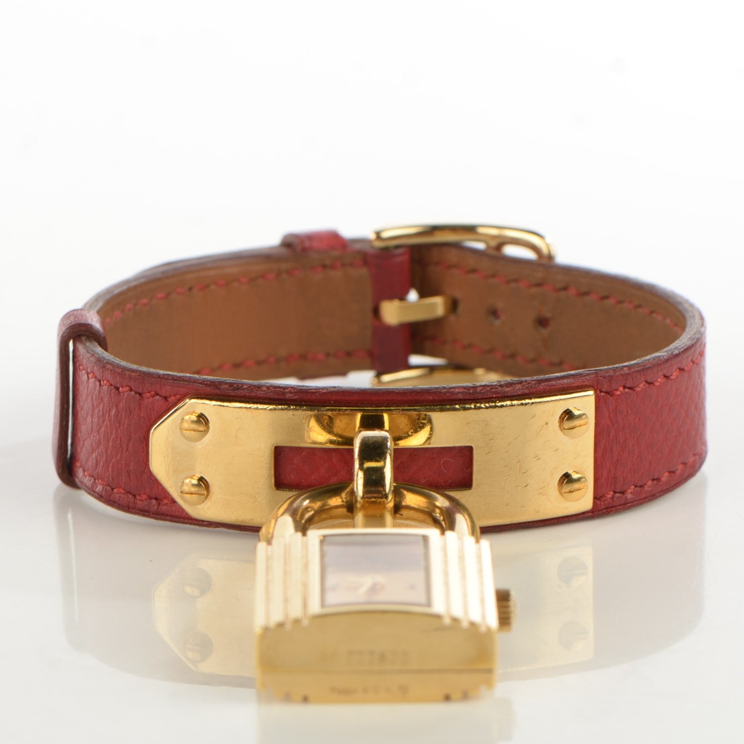 Hermes Stainless Steel Courchevel 20mm Kelly Cadena Quartz Watch Rouge 3 of 13