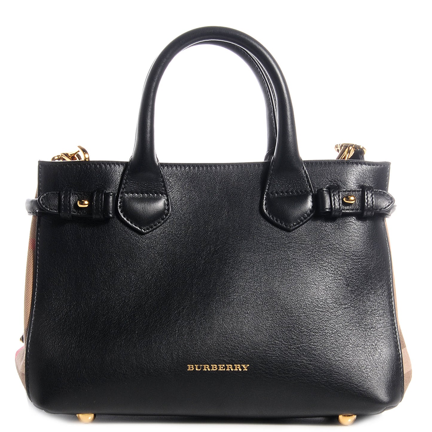 Calfskin House Check Small Banner Tote Black