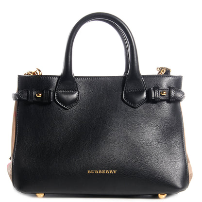 Burberry Calfskin House Check Small Banner Tote Black 1 of 11