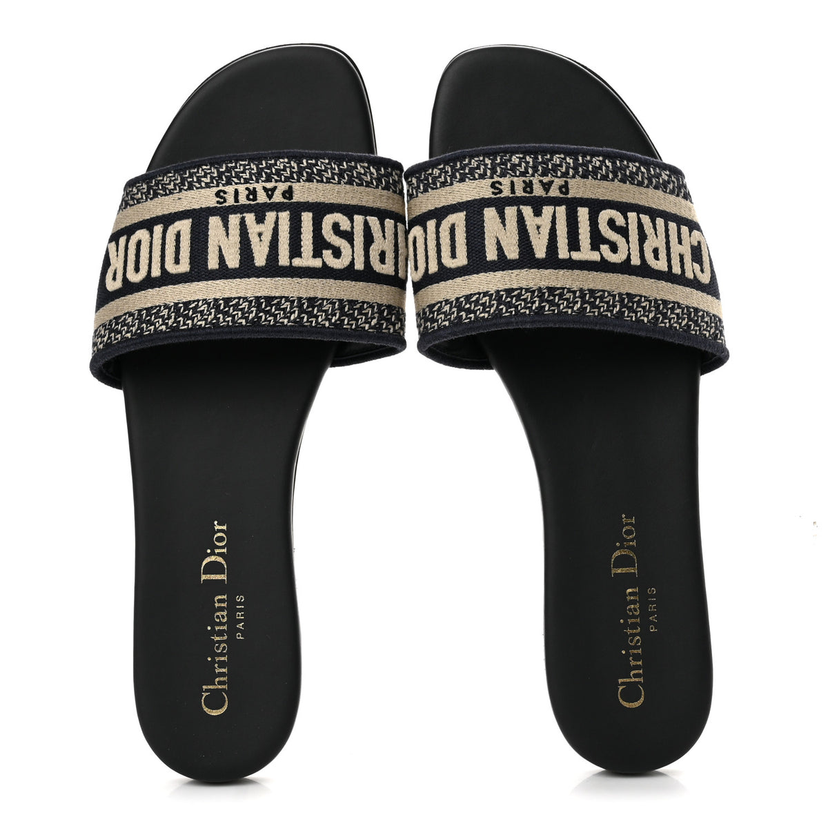 Canvas Embroidered Dway Mules Slide Sandals 37.5 Deep Blue
