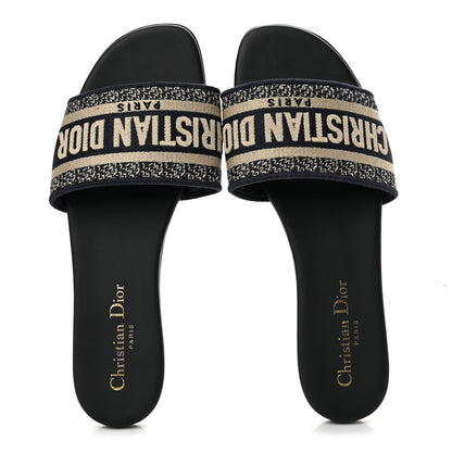 Christian Dior Canvas Embroidered Dway Mules Slide Sandals 37.5 Deep Blue 2 of 9