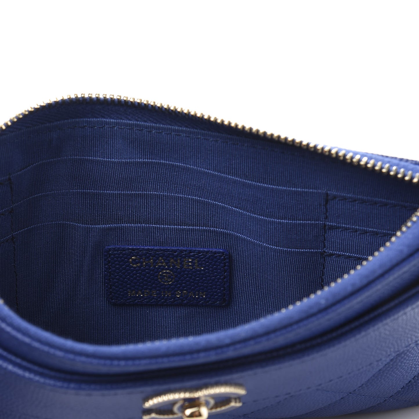 Caviar Quilted Mademoiselle Vintage Zip Pouch Blue