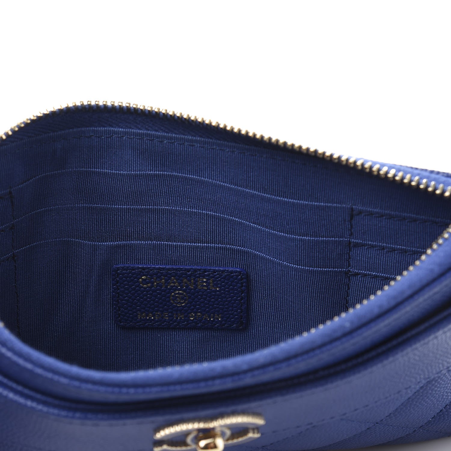 Chanel Caviar Quilted Mademoiselle Vintage Zip Pouch Blue 6 of 9