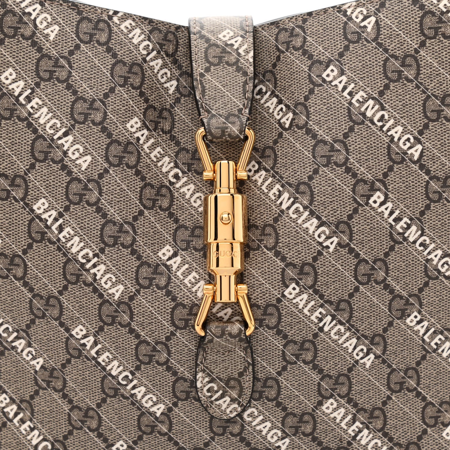 Gucci X BALENCIAGA GG Supreme Monogram Logo Print Medium Jackie 1961 Hobo Beige Ebony 9 of 11