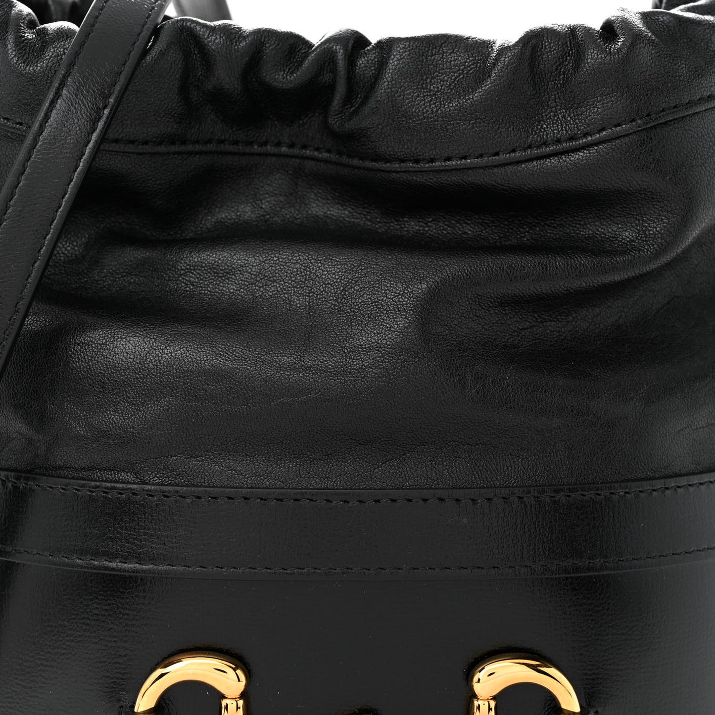 Azalea Sakai Calfskin Horsebit 1955 Drawstring Bucket Bag Black