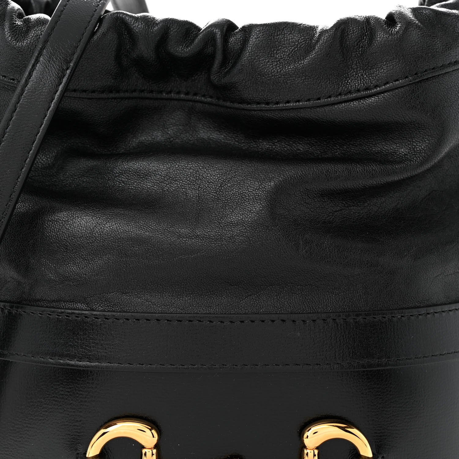 Gucci Azalea Sakai Calfskin Horsebit 1955 Drawstring Bucket Bag Black 9 of 11