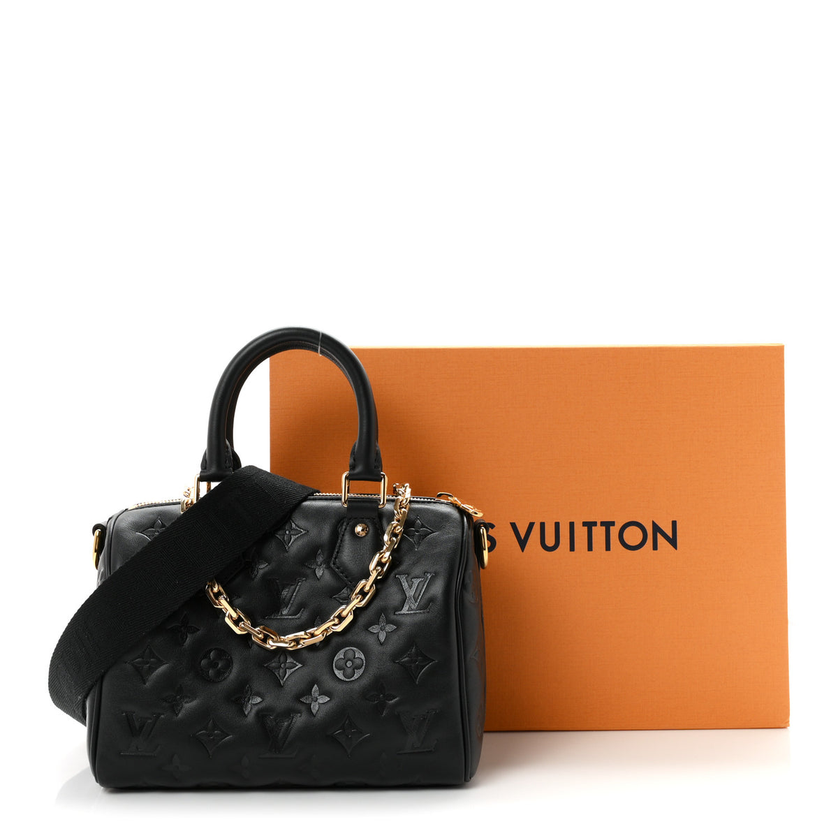 Louis Vuitton Lambskin Embossed Monogram Speedy 22 Bandouliere Black 10 of 10