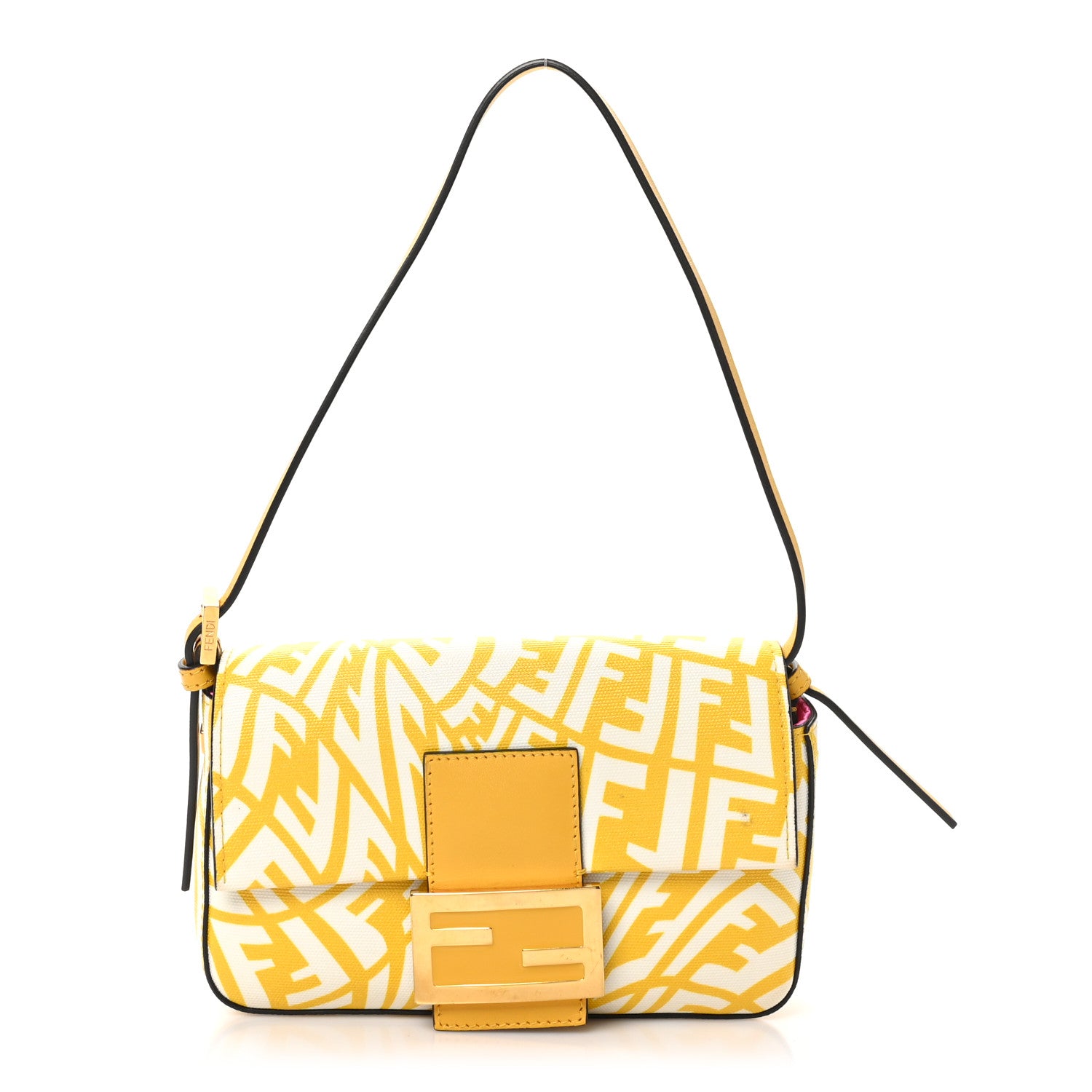 Fendi X SARAH COLEMAN Glazed Canvas Vitello King FF Vertigo Mini Baguette 1997 Mimosa White 1 of 10