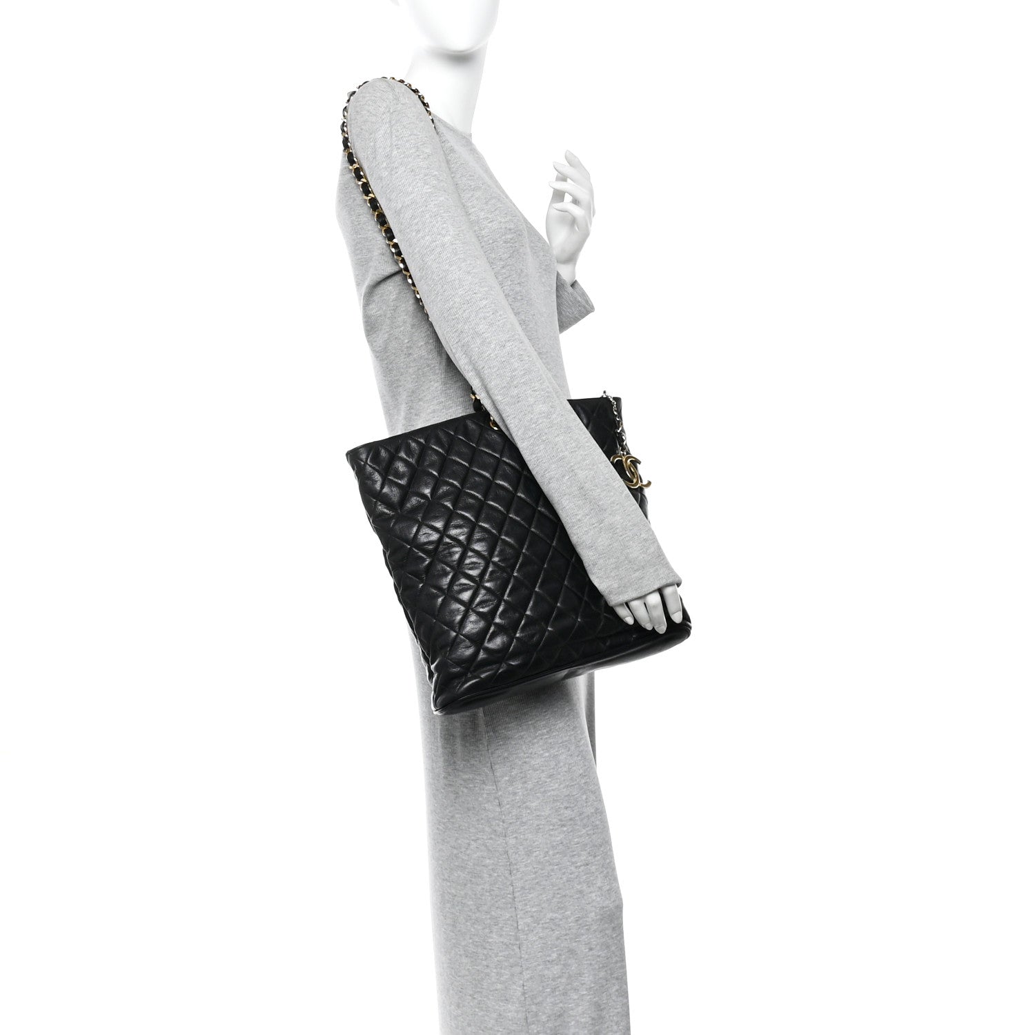 Chanel Lambskin Quilted Shopping Tote Black 2 of 13