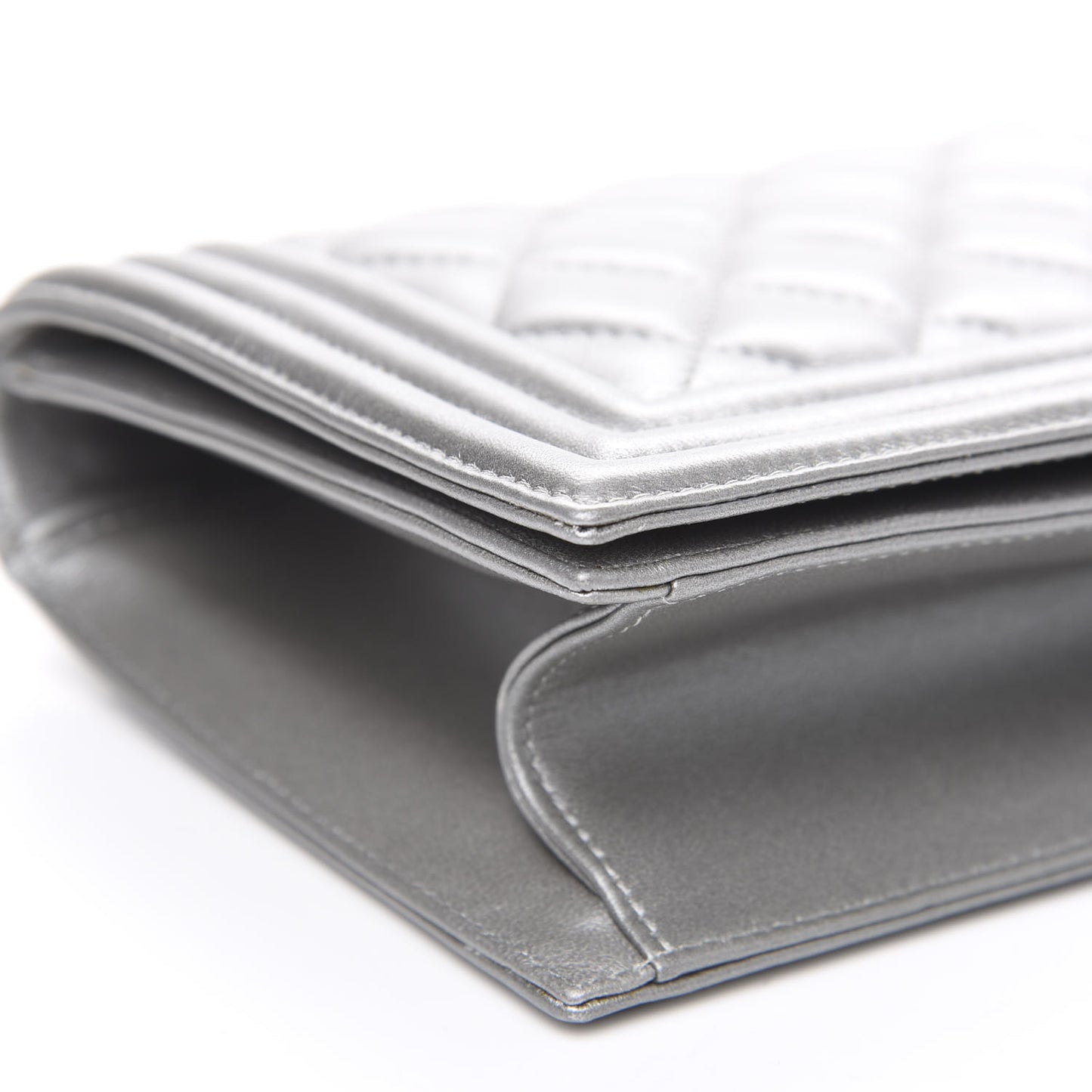 Metallic Lambskin Quilted Boy Flap Clutch Silver