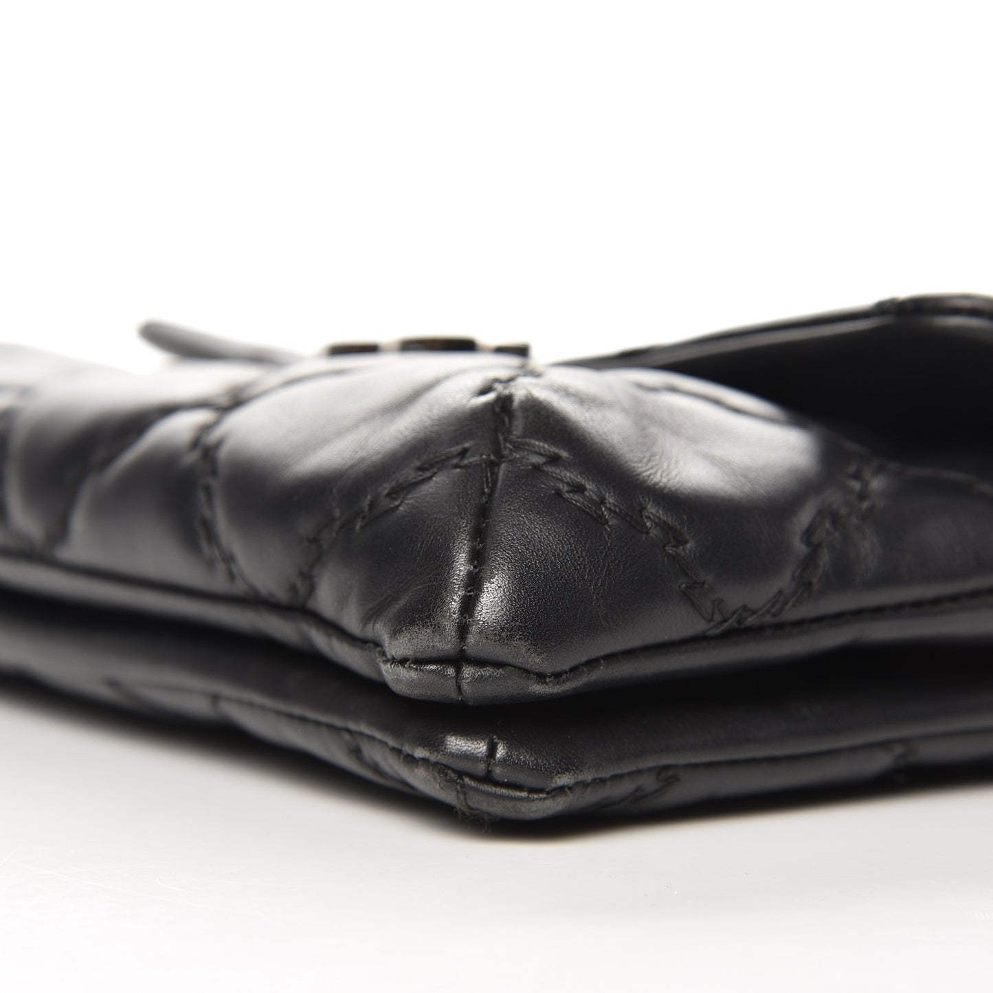 Calfskin Quilted Double Stitch Hamptons Clutch with Chain Black