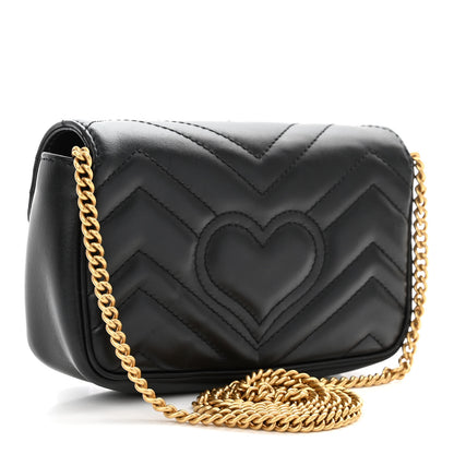 Gucci Calfskin Matelasse Super Mini GG Marmont Shoulder Bag Black 3 of 9