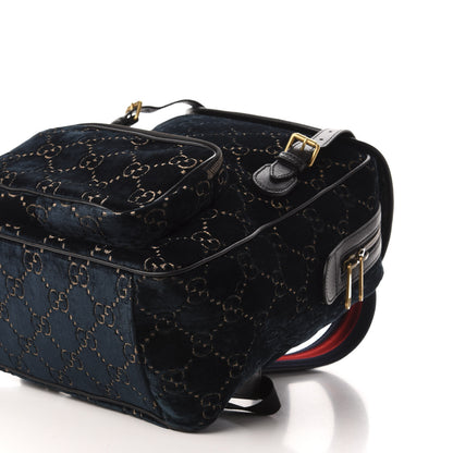 Gucci Velvet GG Monogram Textured Calfskin Web Small Double Buckle Backpack Blue Beige Black 9 of 10