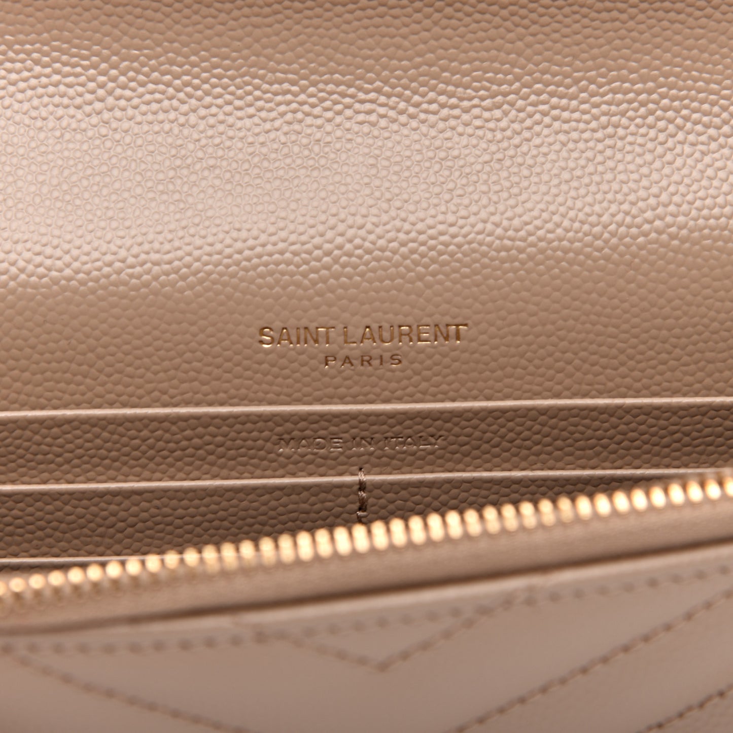 Grain De Poudre Matelasse Chevron Monogram Envelope Chain Wallet Dark Beige