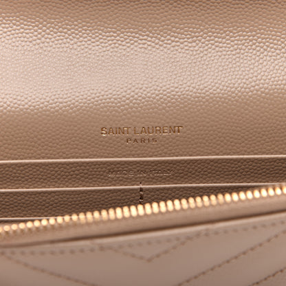 Saint Laurent Grain De Poudre Matelasse Chevron Monogram Envelope Chain Wallet Dark Beige 8 of 10