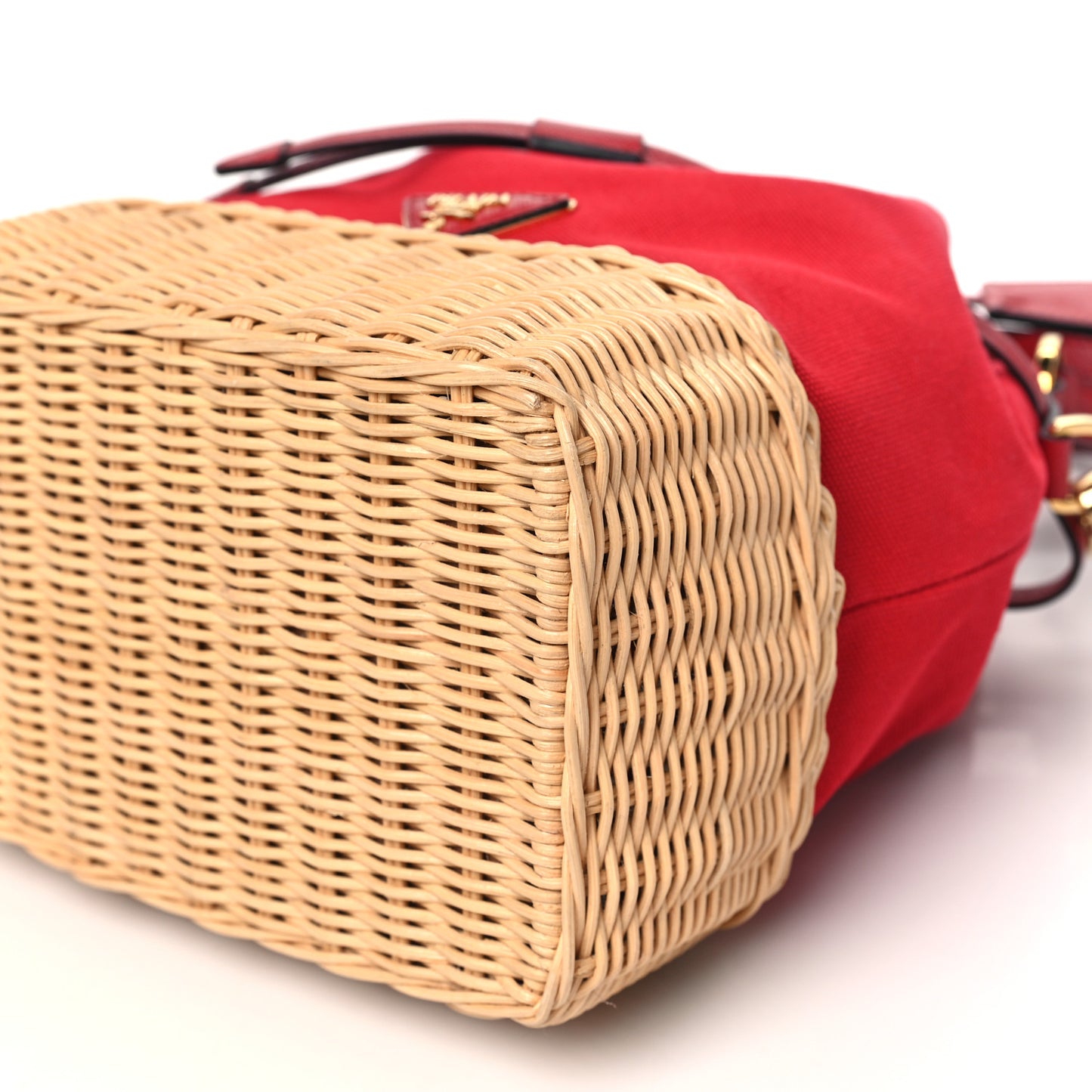 Wicker Canvas Saffiano Bucket Bag Naturale Rosso