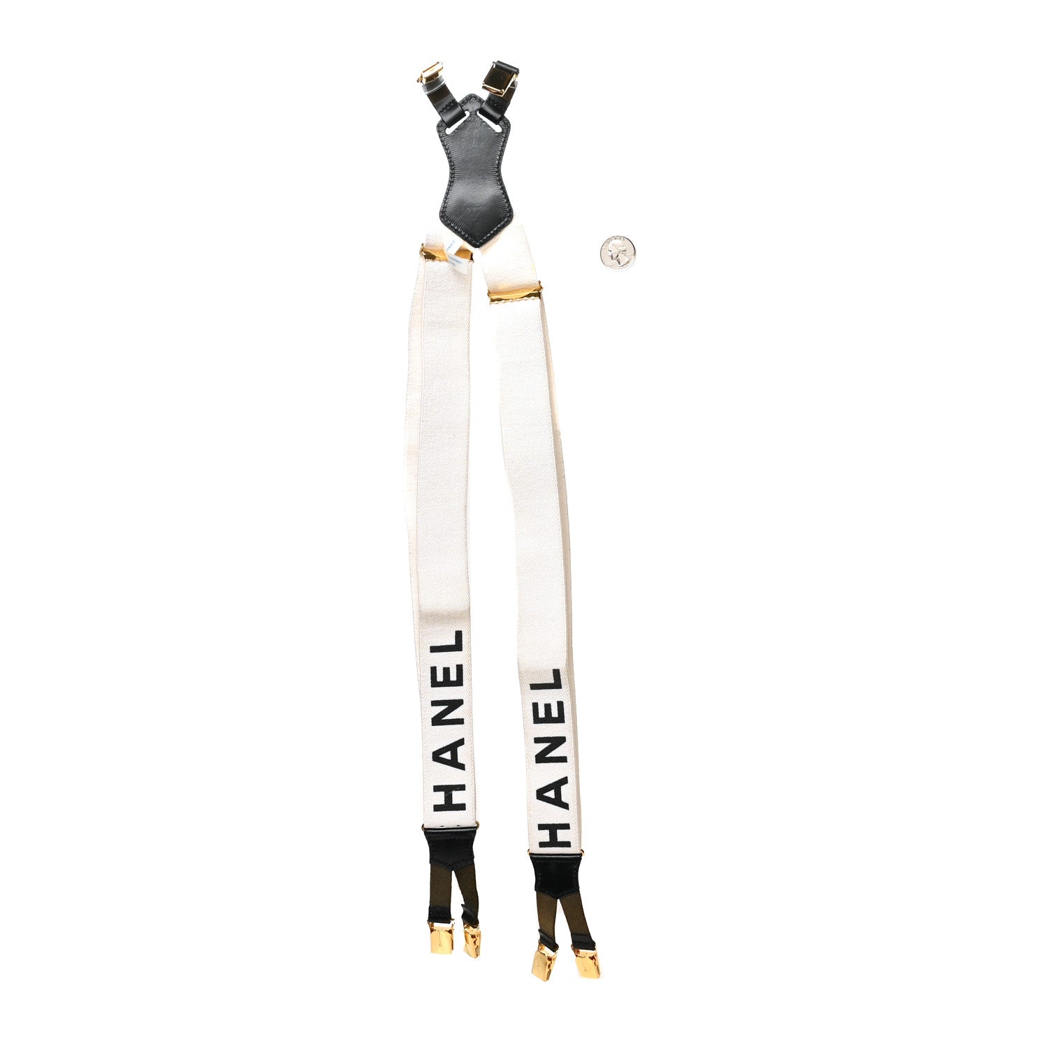 Chanel Elastic Logo Suspenders White Black 2 of 4
