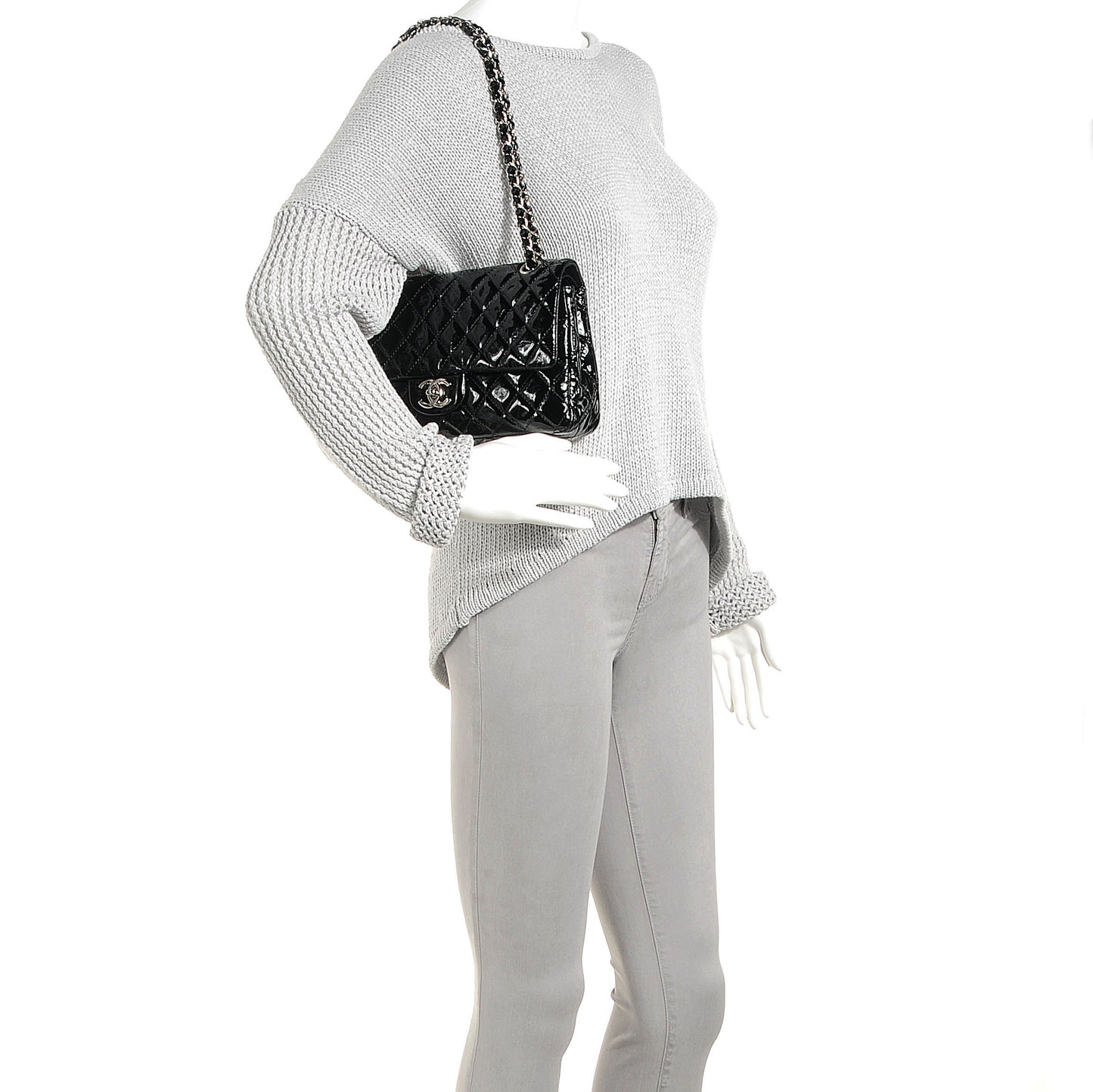 Patent Medium Double Flap Black