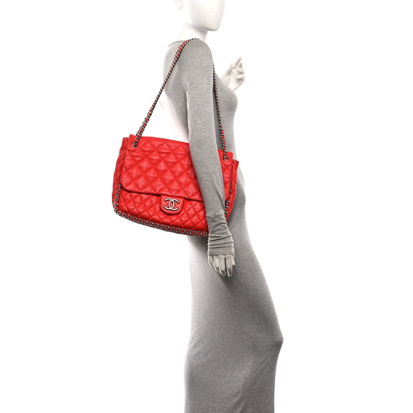 Washed Lambskin Quilted Maxi Chain Around Flap Red