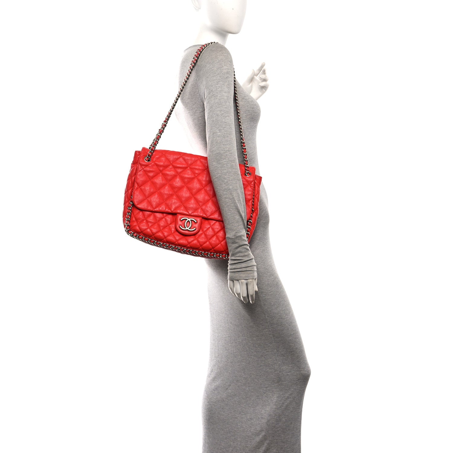 Chanel Washed Lambskin Quilted Maxi Chain Around Flap Red 2 of 10
