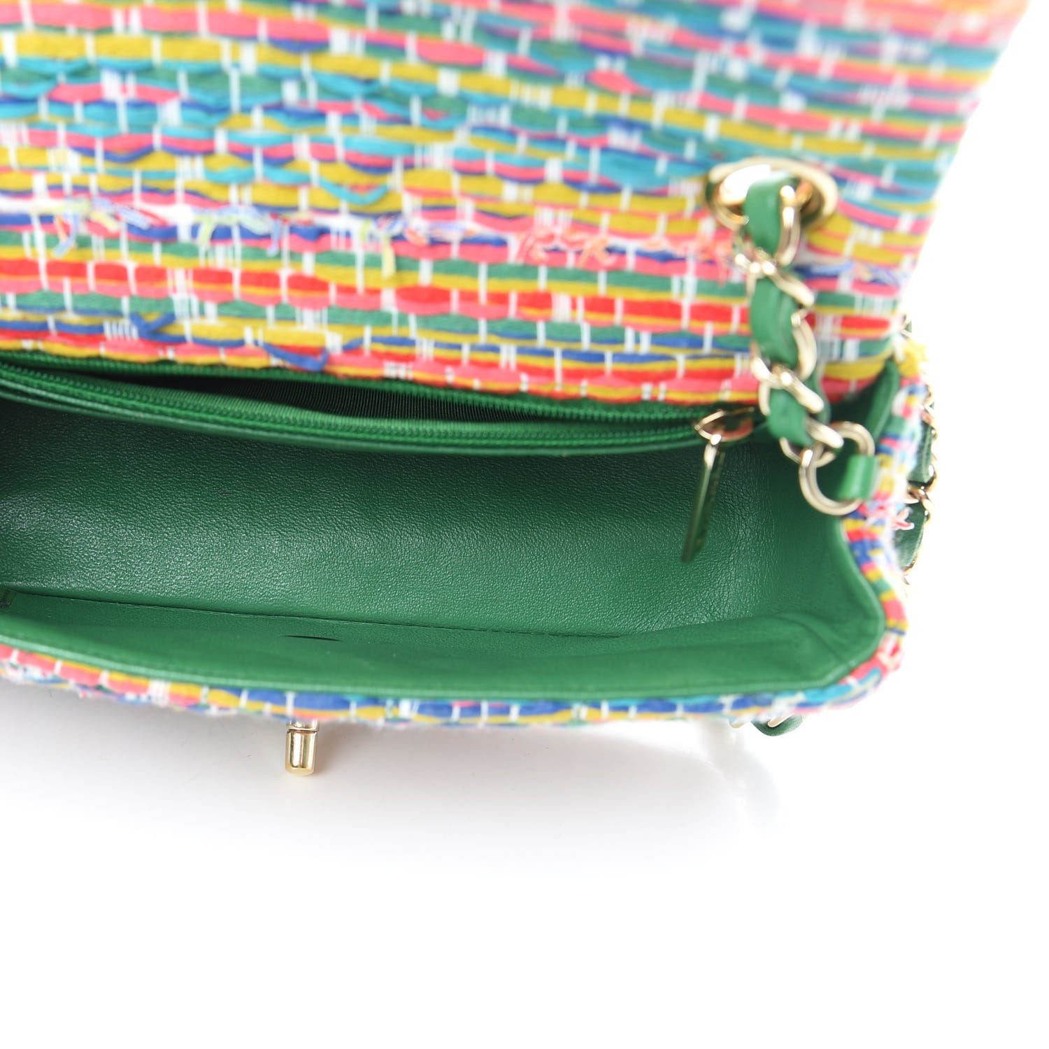 Chanel Tweed Quilted Mini Rectangular Flap Green Multicolor 5 of 10