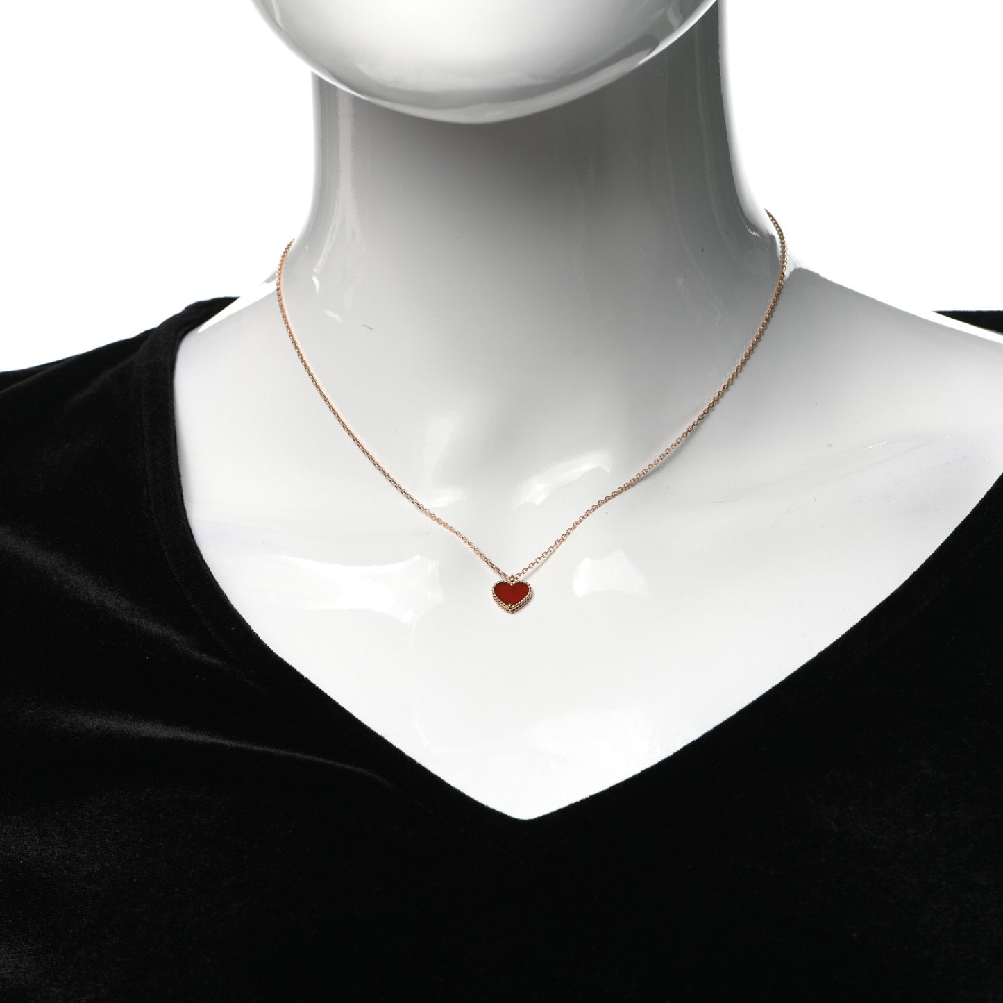 18K Rose Gold Carnelian Sweet Alhambra Heart Pendant Necklace