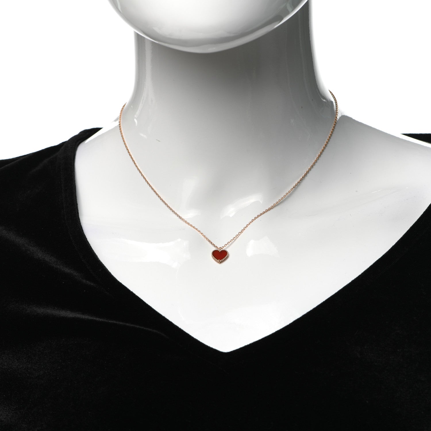 Van Cleef & Arpels 18K Rose Gold Carnelian Sweet Alhambra Heart Pendant Necklace 2 of 7