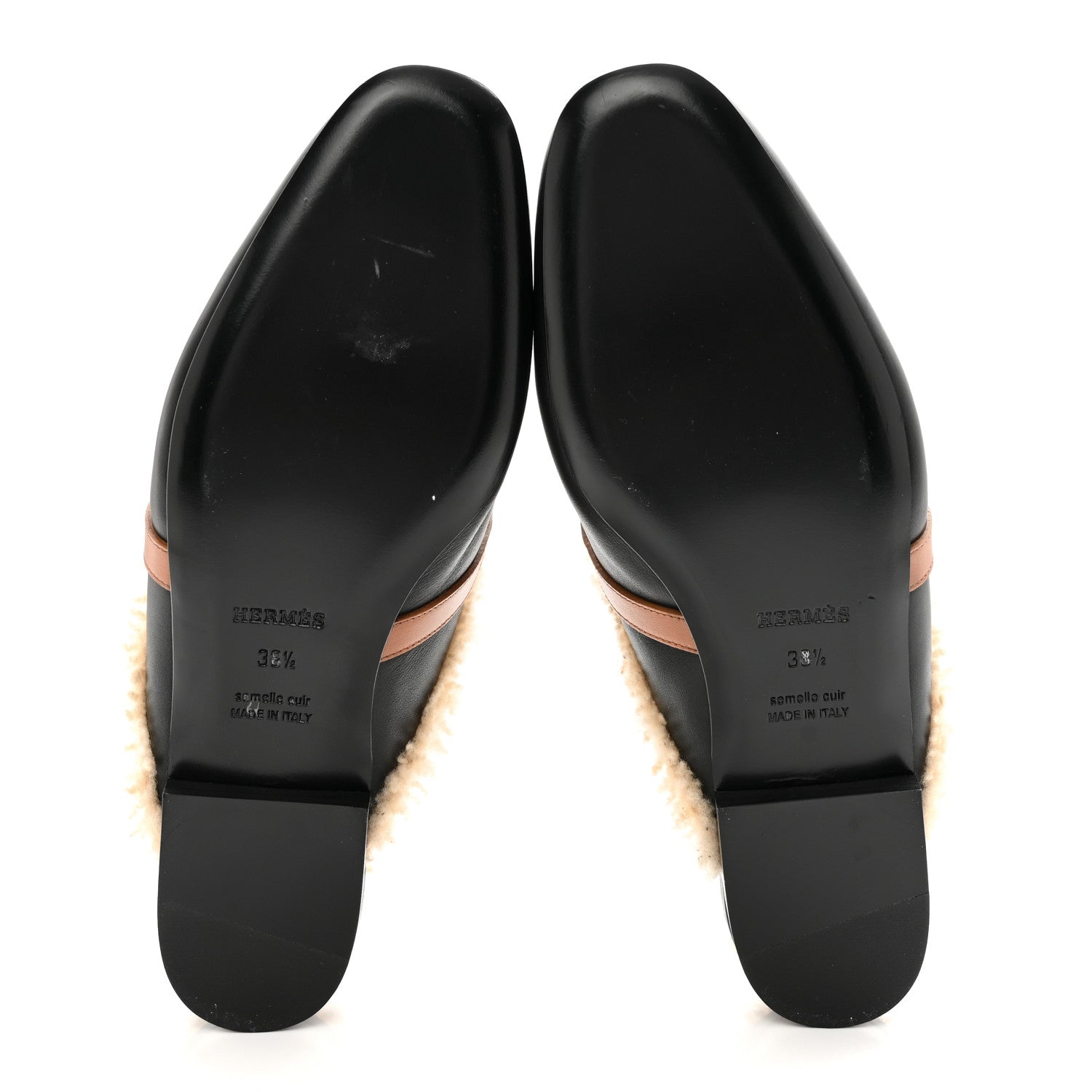 Hermes Shearling Calfskin Womens Oz Mules 38.5 Naturel Black 5 of 11