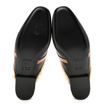 Hermes Shearling Calfskin Womens Oz Mules 38.5 Naturel Black 5 of 11