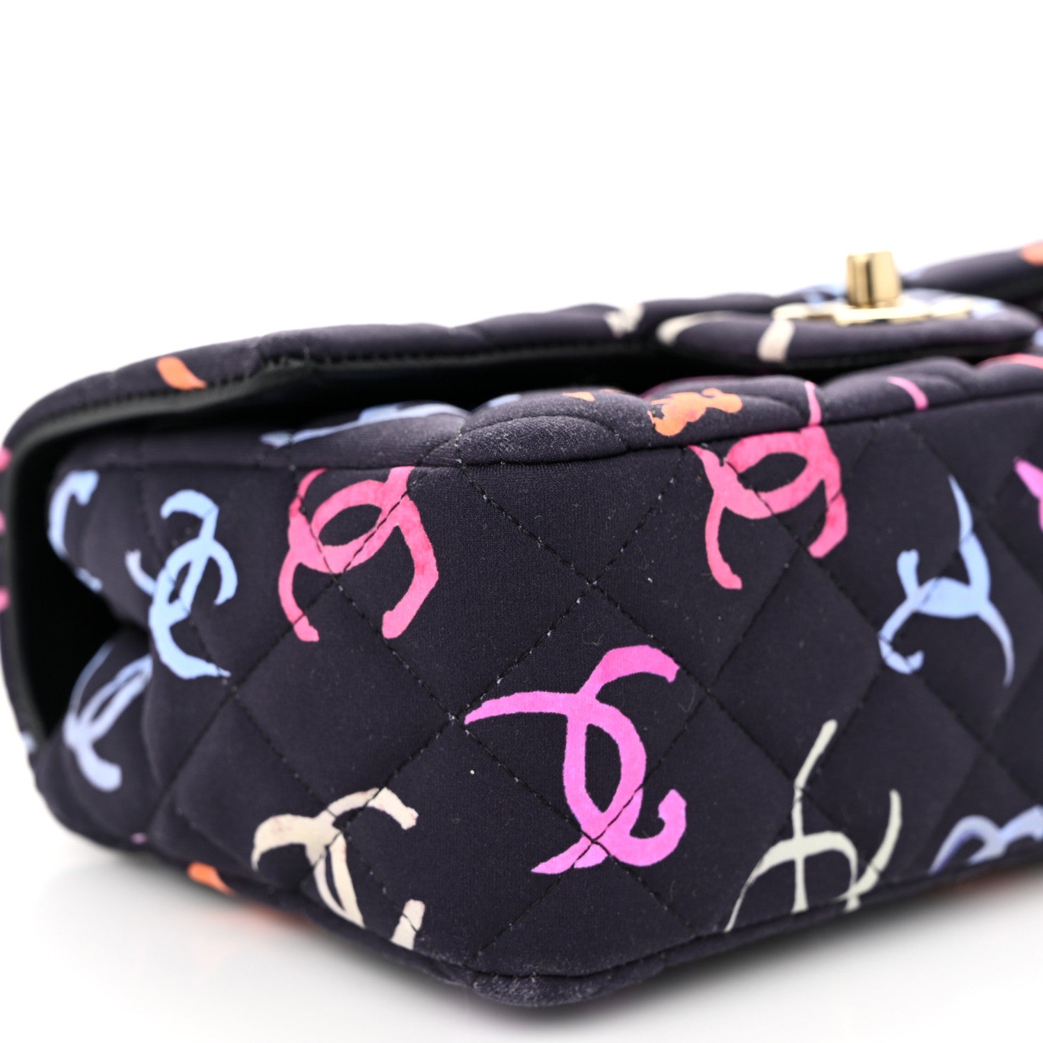 Chanel Printed Fabric Quilted Mini Rectangular Flap Black Pink Blue Yellow Orange 9 of 10