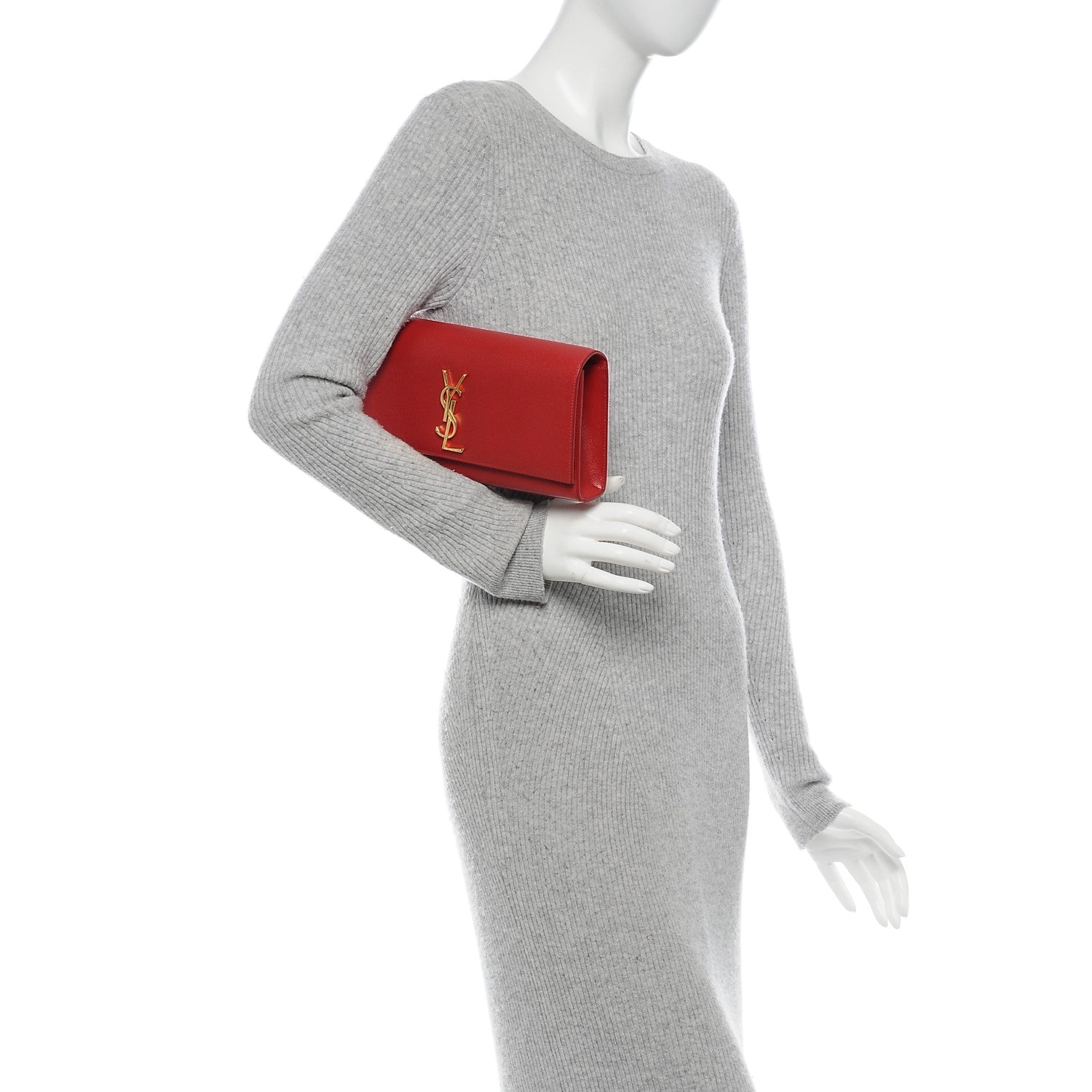 Saint Laurent Grain De Poudre Classic Monogram Clutch Red 2 of 6