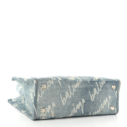 Balenciaga Denim Scribble Logo Small Hardware Tote Blue 4 of 9