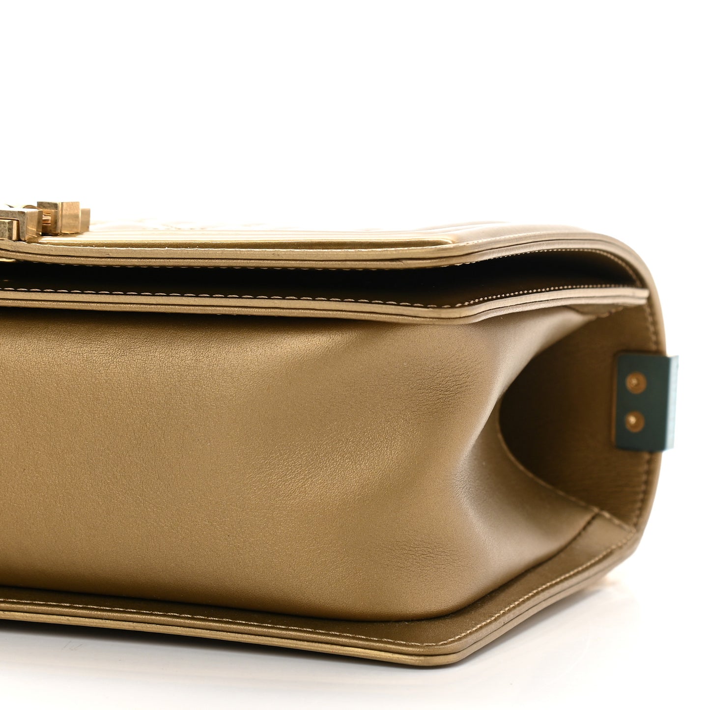 Metallic Patent Calfskin Quilted Medium Boy Flap Gold