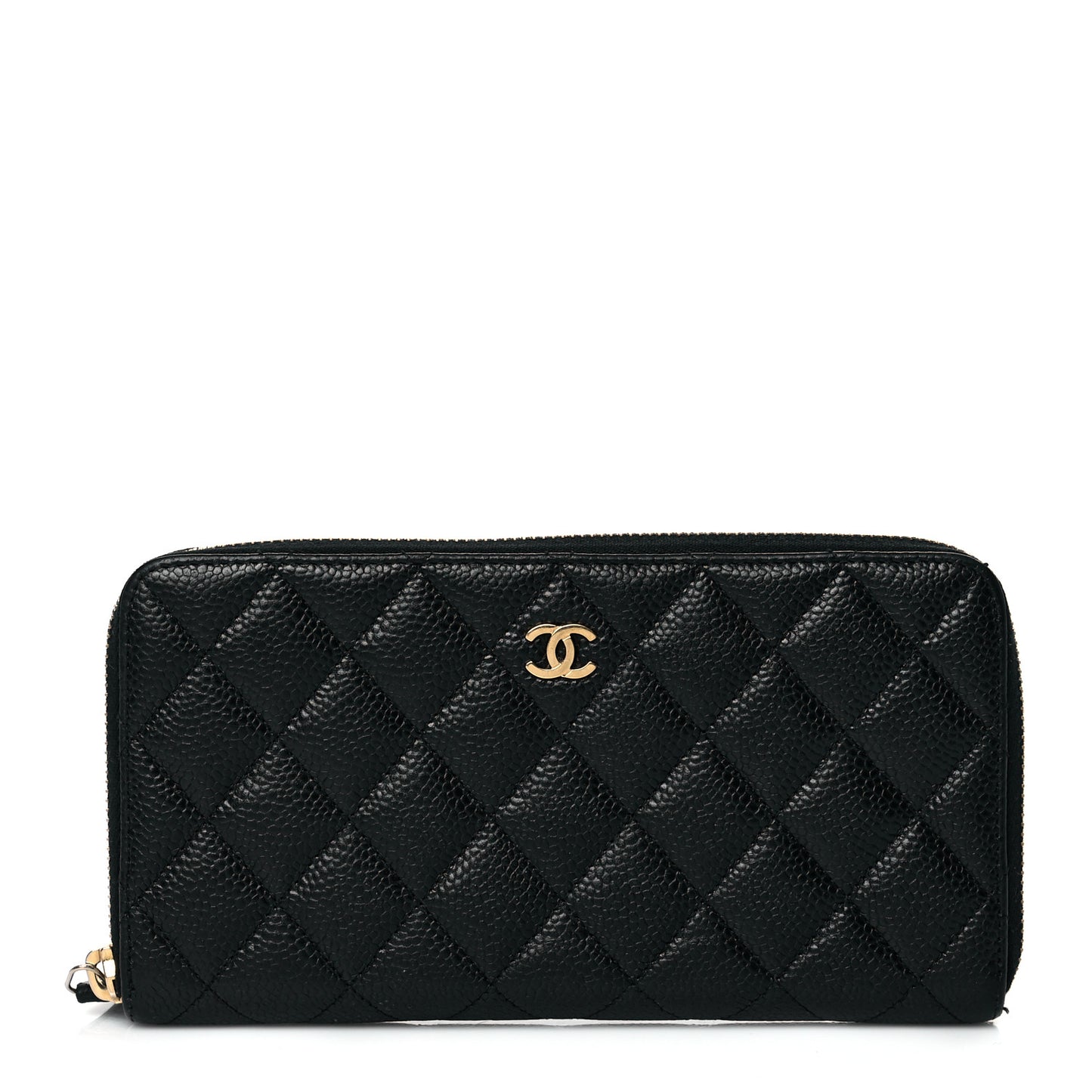Caviar Quilted Large Gusset Zip Around Wallet Black